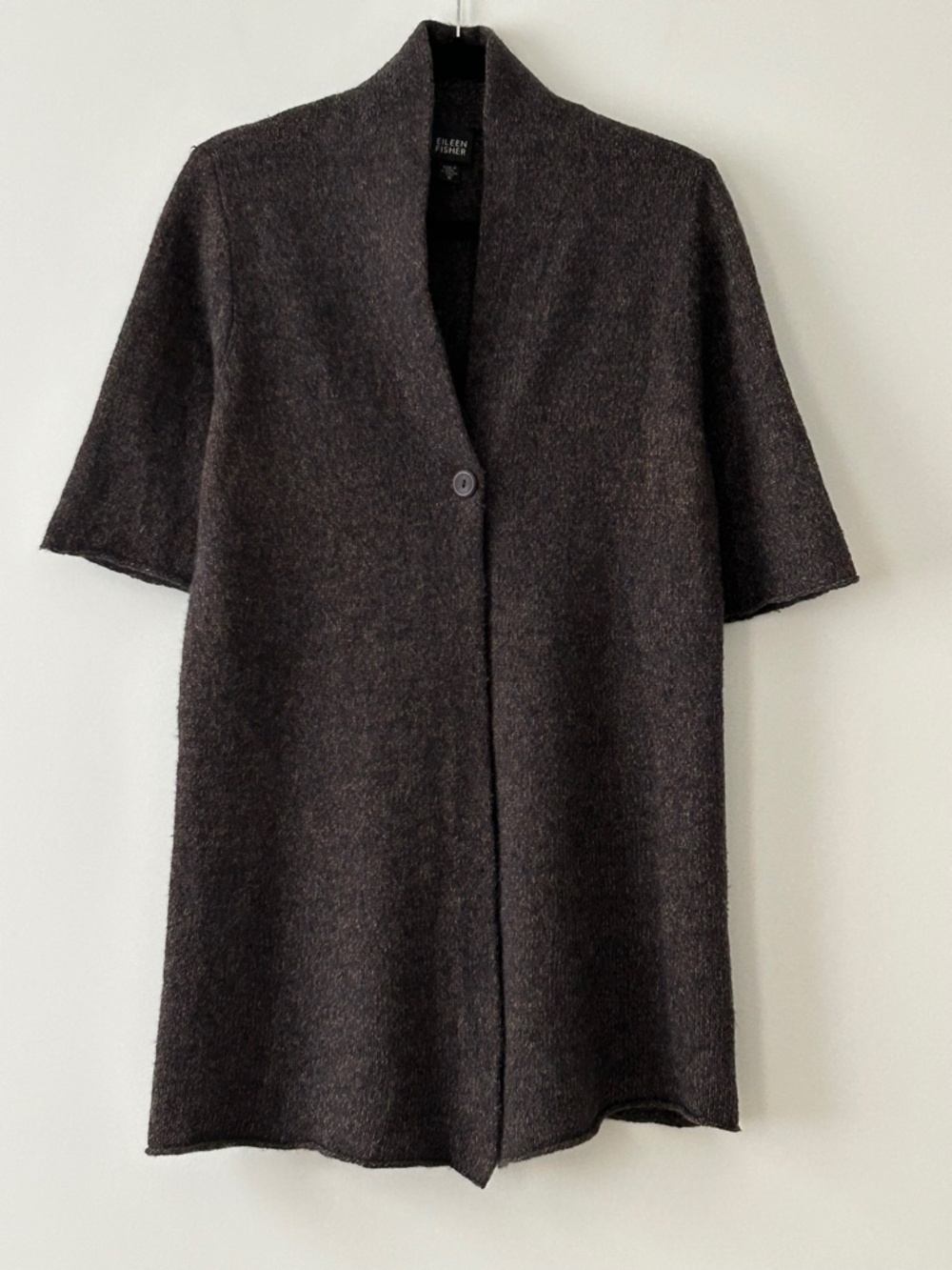 Eileen Fisher Brown Merino Wool Short Sleeve Cardigan